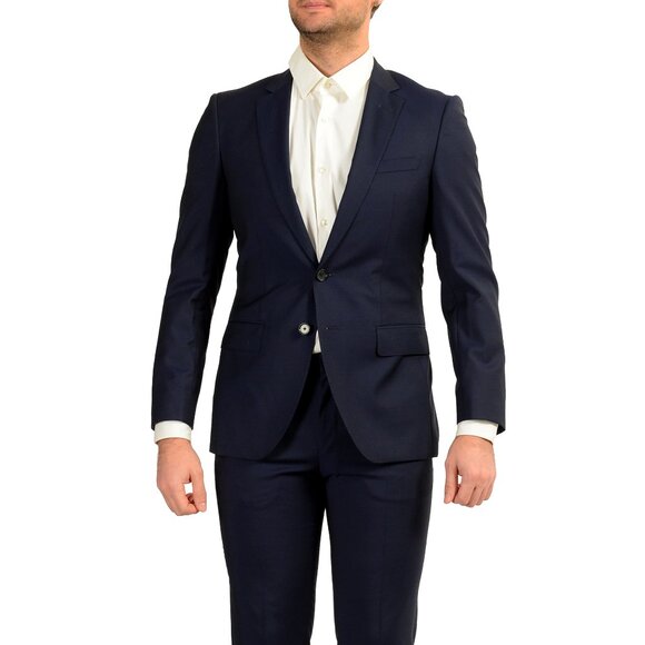 Hugo Boss Men's "Huge2/Genius1" Slim Fit Blue 100% Wool Suit US 36R IT 46R - Picture 1 of 13